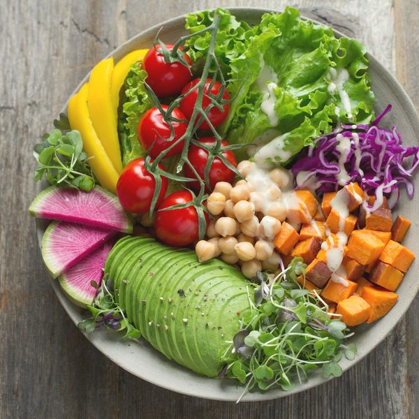 A bowl of fresh garden vegetables